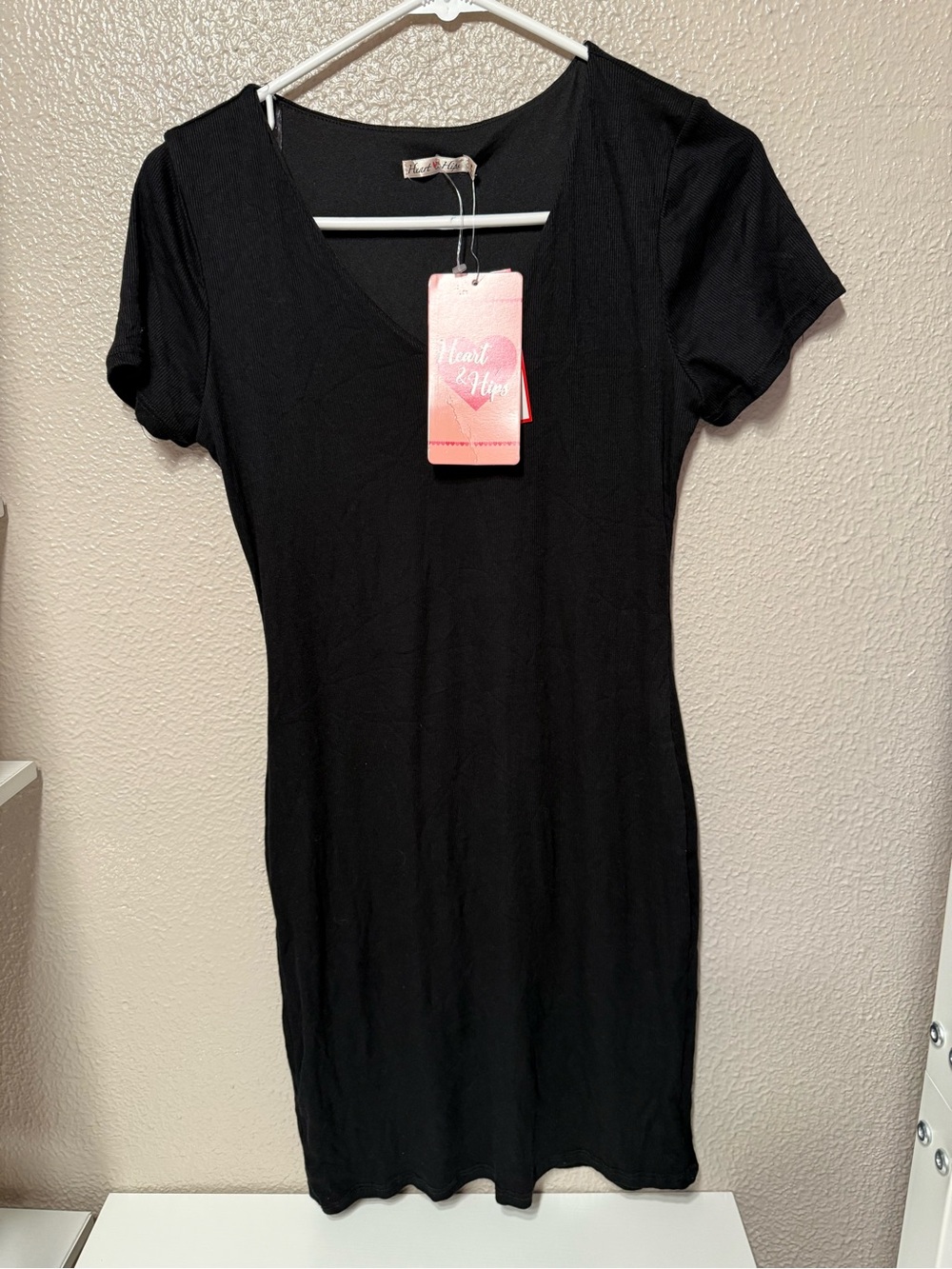 La Hearts Black Short-Sleeve V-Neck Mini Dress